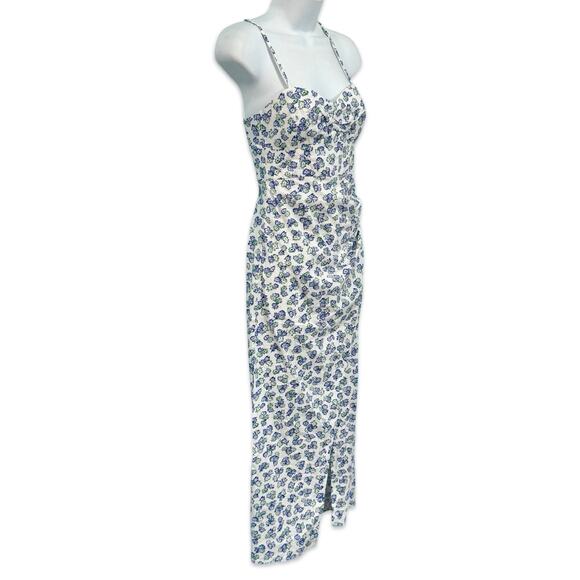 Zara White Blue Green Floral Cross Strap Front Slit Midi Dress size XS NEW Tags - Picture 12 of 13